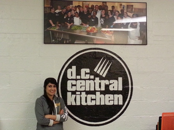 Sundas Liaqat at DC Central Kitchen volunteering to help prepare meals for the homeless
